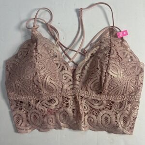 Victorias Secret PINK Lace Bralette Pastel Pink Padded‎ Size Medium-New
